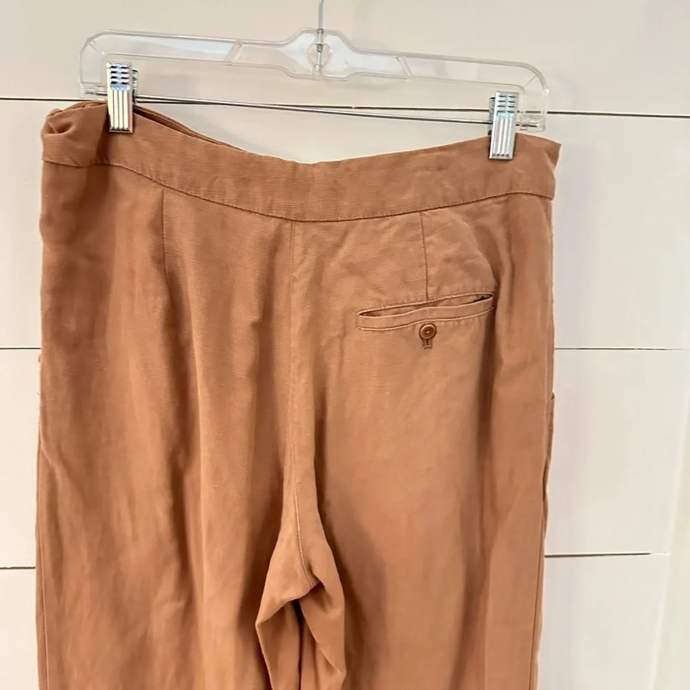 ARITZIA WILFRED 6 Earthy pink linen bland tie waist hidden buttonfly crop jogger
